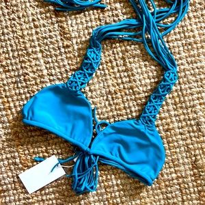 MIKOH Kula Woven Detail Triangle Top in Marina NWT